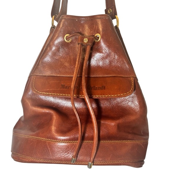 Marino Orlandi | Embossed Italian Leather Large Bucket Hobo Bag Boho Style - Picture 1 of 9